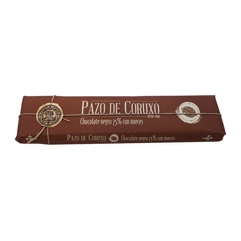 Chocolate negro artesano 75% cacao con nueces 300 gr. Pazo de Coruxo.